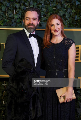 Hadley Fraser with wife, Rosalie Craig, on the red carpet for the Evening Standard Theatre Awards