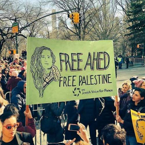[ Via @theimeu] - The #FreeAhed contingent at the #womensmarchnyc. [Photo via @jewishvoiceforpeace] 