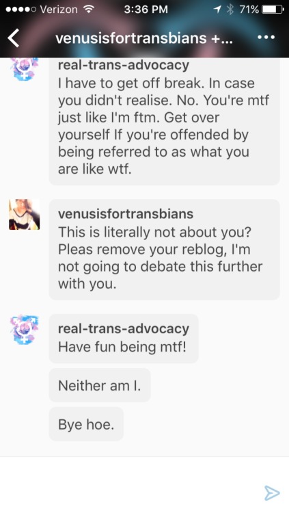 venusisfortransbians: ATTN TRANS WOMEN: Please be aware of “@real//trans//advocacy”; block if necess