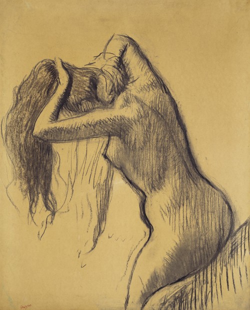 thunderstruck9:Edgar Degas (French, 1834-1917), Femme s’essuyant les cheveux [Woman drying her hair]
