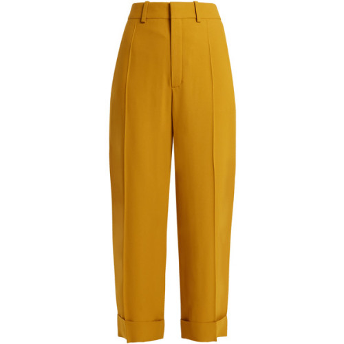 Chloé Wide-leg cropped trousers ❤ liked on Polyvore (see more mustard yellow pants)