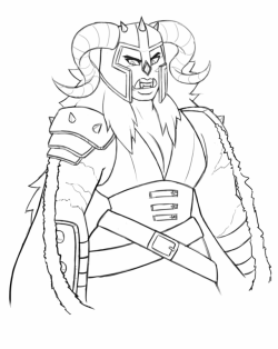 artifiziell:  Got a few asks about Jasper in the au  She’s a Half-Orc Barbarian Warchief for the Yellow Temple Army.  - Her helmet is a nod to her corrupted form - She has burns where her markings usually - Has no nose under the helmet so she never