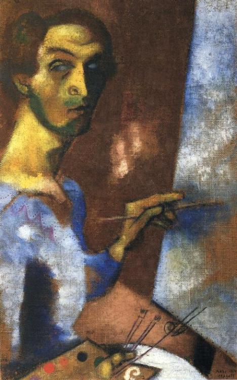 artist-chagall: Self Portrait with Easel, 1914, Marc ChagallMedium: oil,canvas