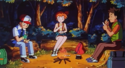 gyagu: ash and friends burning pokemon for warmth 