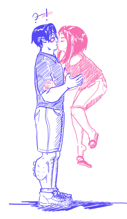 artsyorangeykay:how to smooch your absurdly tall boyfriend, by ochako. step one- float. step two- sm