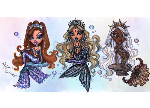 haydenwilliamsillustrations:Had to close out #MerMay with Bratz Mermaidz - Meygan, Fianna &amp; Feli