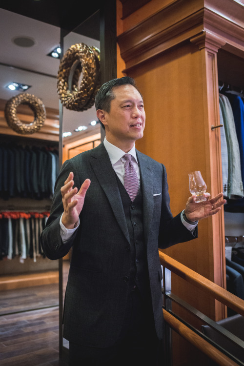Tony Chang in a bespoke grey plaid 3PC suit.- Ascot Chang