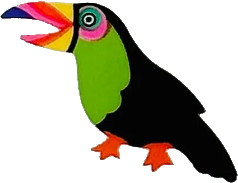 sticker of a black and green toucan with its mouth slightly open.