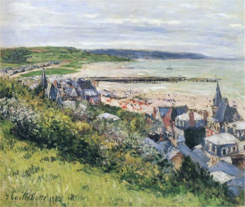 dappledwithshadow: Gustave Caillebotte The Beach at Trouville, View from the Cornice, 1882 Villas a