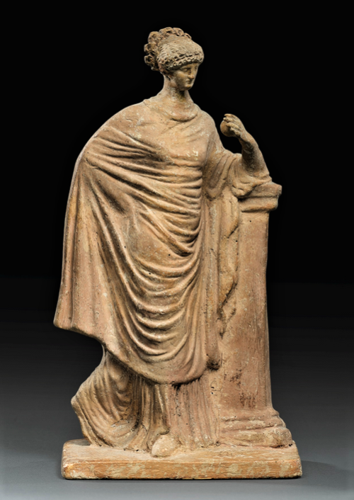 Greek Terracotta Figure of a Woman, Boeotia, Tanagran, circa 3rd Century BCStanding in a graceful at