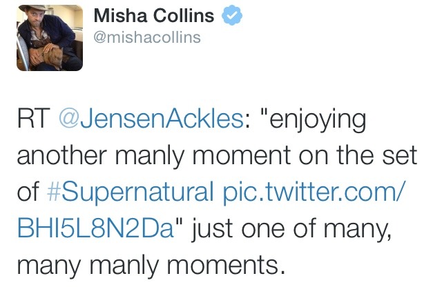 holysuddenappearancesmisha:  Misha and Jensen being manly on the spn set  x x  