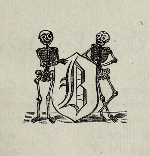 nemfrog: On a title page, two skeletons present the letter “B”, first letter of the book’s publisher