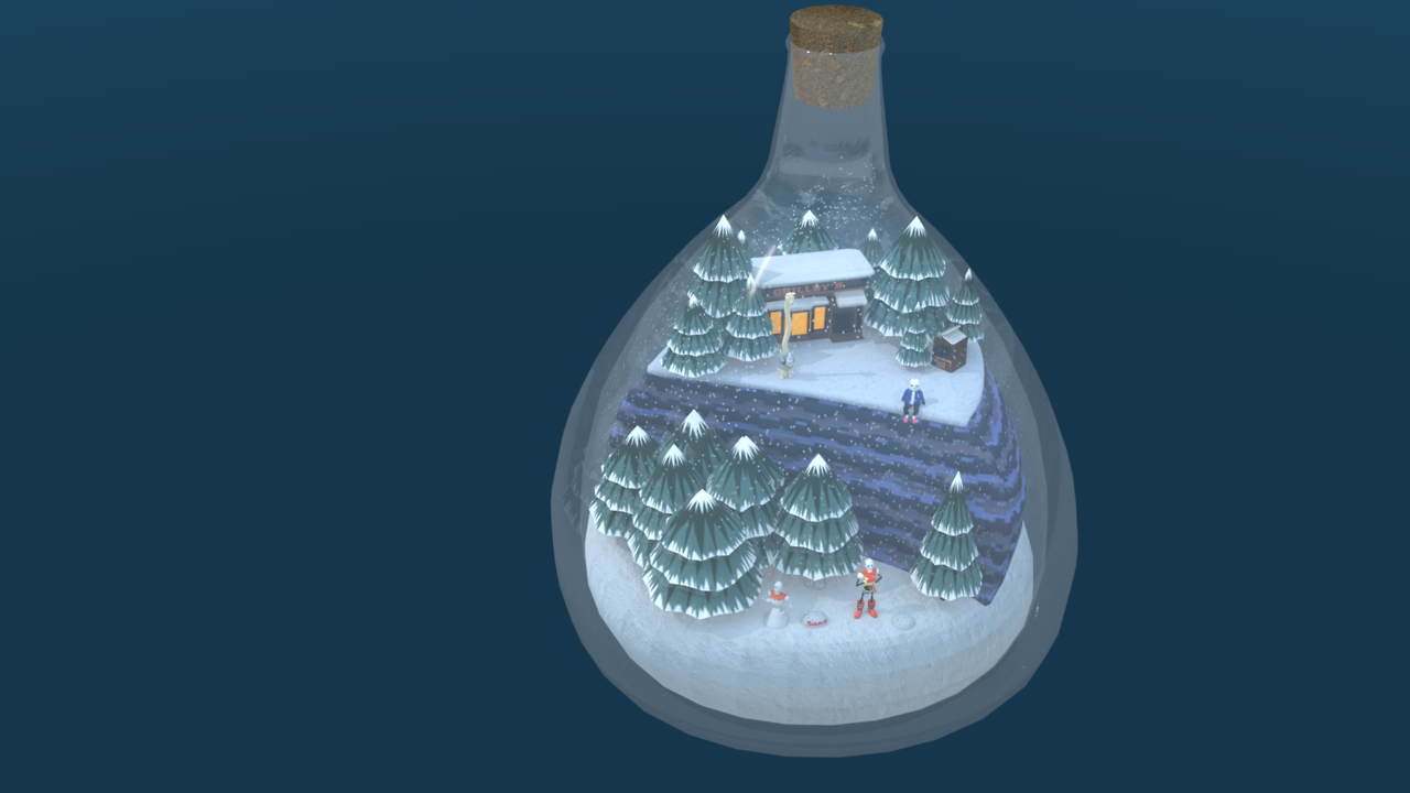 sleepyskele: Finally finished. Snowdin in a bottle. Grillbys is warm and cozy, while