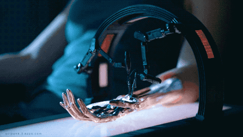 satokoeffect:scipunk:  SP. 114 - Ghost in the Shell (2017) Repairing the robotic hand.  愛情 V I B E S