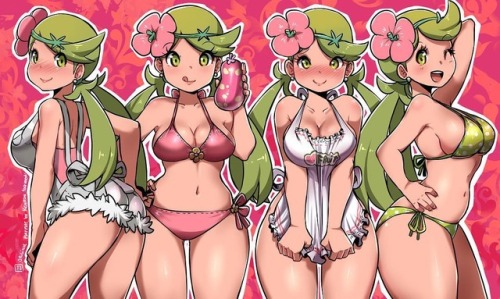 kenron-toqueen:  Mao / Mallow playmat commission 😊😊🤗🌺🌺🌺🌺🌸🍇🍐👙🌸👙👙👙👙🌴🌴 #mallow #mao #pokemon #playmat #bikini #kenron #pokemontcg #greenhair