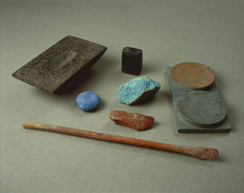 grandegyptianmuseum:Ancient Egyptian tools and colored powders used by painters. Now in the Egyptian