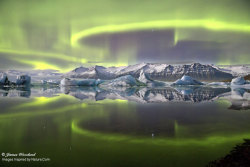 just&ndash;space:  Aurora over Icelandic Glacier    : Several key conditions came together to create this award-winning shot. These included a dark night, few clouds, an epic auroral display, and a body of water that was both calm enough and unfrozen