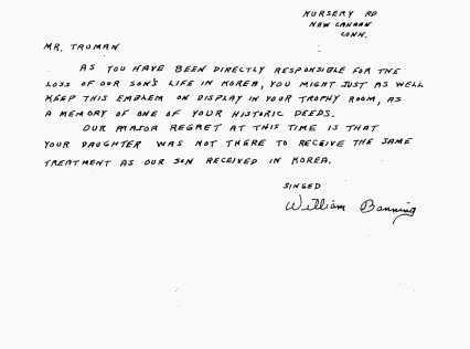 ultrafacts: Here is the text of the letter:Nursery Rd. New Cannan Conn. Mr. Truman