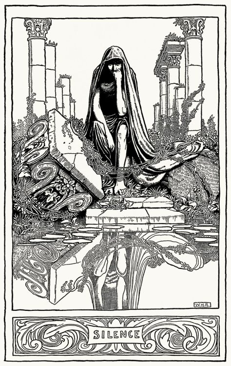oldbookillustrations:  Silence.  William Heath Robinson, from The poems of Edgar Allan Poe, London, New York, 1900.  (Source: archive.org)
