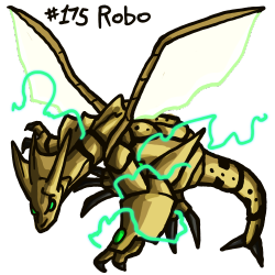 popkas:  A robot monster and one of the hardest to obtain.  I tried to do Robo justice but again there’s a lot of detail and I didn’t have a very clear reference.  Just trust me, Robo looks cool.  Robo’s a mix of Dragon and Henger, a monster