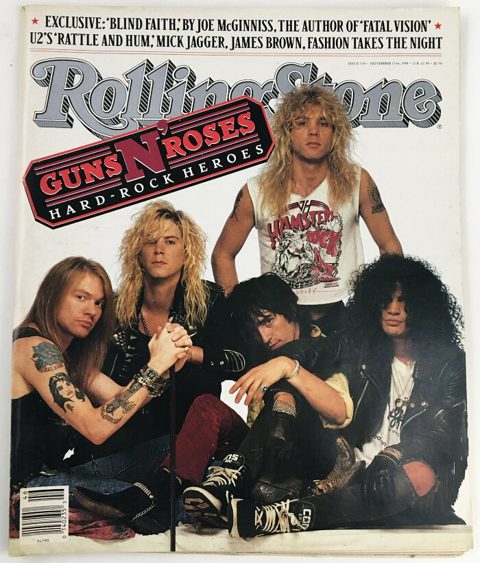 <p>Guns N’ Roses on the cover of Rolling Stone magazine Nov 1988</p>