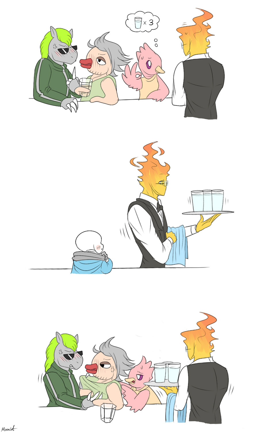 mooncatyao:  [Fly away-2] Grillby &amp; little SansThe reason why Grillby can’t