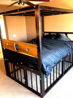 blackrulephotoblog:  When slavery was reintroduced, forward thinking manufacturers started producing products that will restrain and have fun with slaves.  This cage bed and others like it, have become all the rage. . . Check Out All My Blogs!http://mancu