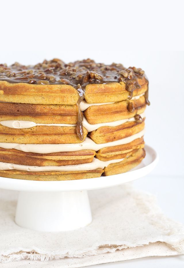 foodiebliss:  Pumpkin Pie Waffle CakeSource: Cookie Dough and Oven Mitt  Gather around