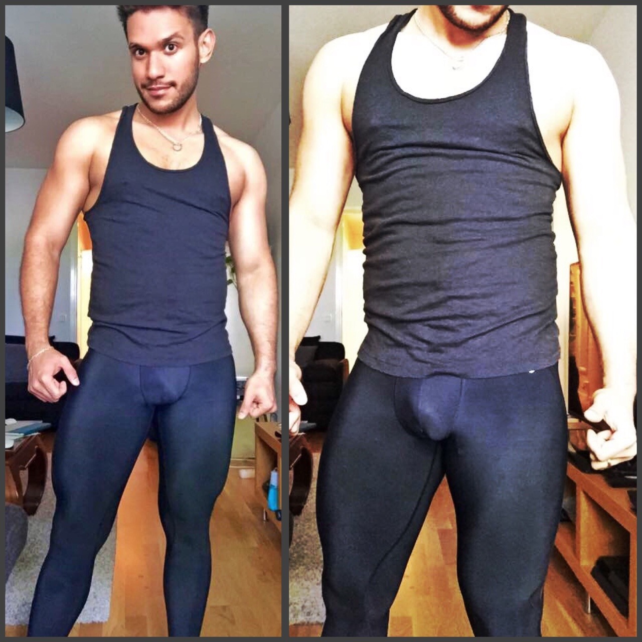 lyon8668:  gearjock:  My sexy mate lyon8668 showing off his amazing legs and bulge.