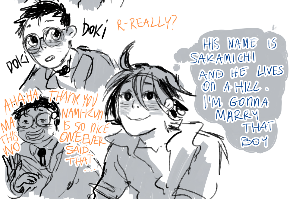 jensuisdraws:  and in that moment manami was smitten // sakamichi mean sloping road..