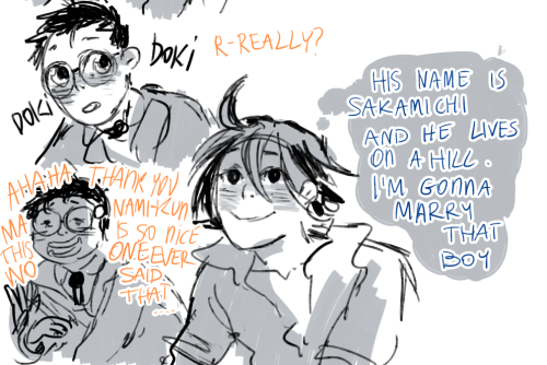 jensuisdraws:  and in that moment manami was smitten // sakamichi mean sloping road.. if.. there were any people…who didnt know that…// i drew this after learning that onoda his house was on a v steep hill and none ever wanted to visit him because