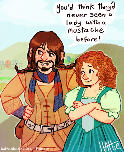 hattedhedgehog:  63!Bofur and Bilbo in the Shire. (I don’t draw nearly enough Boffins or lady Dwarves) Inspired by this ficlet by by littleblackdog (pibroach on Tumblr).