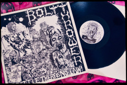kaatjerenaatje:  First press of Bolt Thrower’s début album “In Battle There Is No Law”, released in 1988 on Vinyl Solution. This band has a female bass-player that kicks behind in a major way, which was uncommon for bands like this during the 1980s.