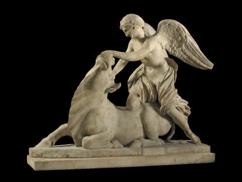 ancientpeoples:Marble Figure of winged Victory sacrificing a bullAD 200Roman(Source: The British Mus