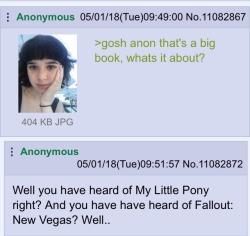 lesbianringo:  legalizememes:  smallest-feeblest-boggart:  the-hittite:  sexhaver:  sexhaver:   silverlightpony:   gayestgen:  scorch-mechanic:   goat-plushie: Wait, there’s physical copies of Fallout Equestria? That’d have to be massive. The first