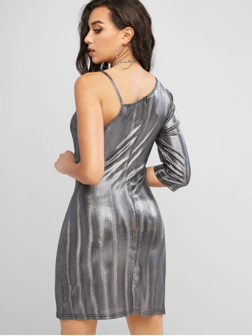 Zaful cold shoulder glittery reflective mini dress