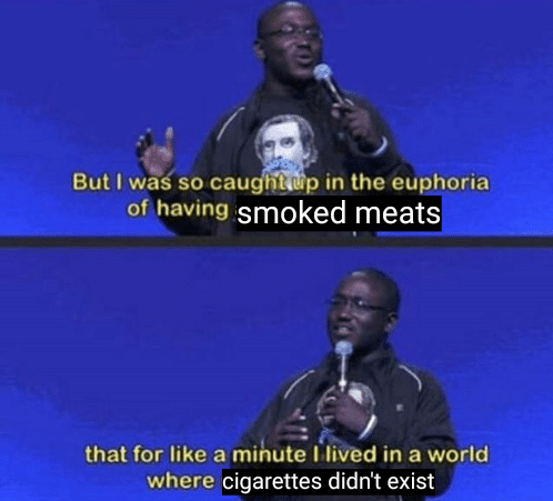 lesbianatlarge:sweetmangochutney:squidwardhentaicles:weyland-yutanideathsquads:free-range-tiddies:Me: *Walks by a smoker*Me: Imagine having lungs that can’t deal with some smokeImagine smelling like shit literally all the timeI thought you guys