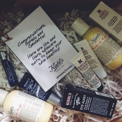 A His and Hers wedding gift from @KiehlsManila. Thank you so much! Super loving the Creme de Corps, No 1 Lip Balm, and the Line Reducing Eye Brightening Concentrate, products to reduce my post-World Cup blotchiness. ;-) @aurelio_iii #KiehlsStories