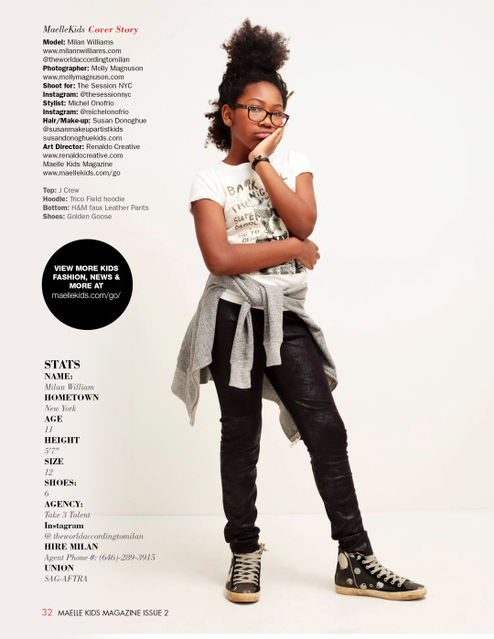 Sag-Aftra Actress Milan Williams for Maelle Kids Magazine