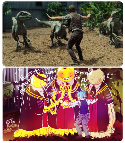 crystalbubbleart: Jurassic World more like Koro-sensei’s World.I regret nothing.