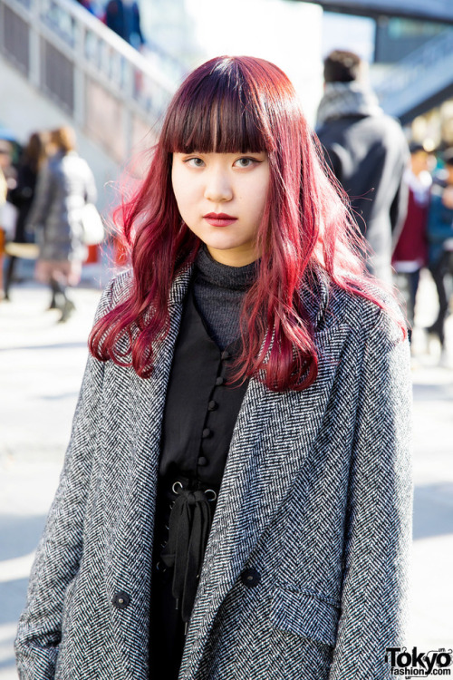 19-year-old Japanese students Aoi, Bunta, and Saya on the street in Harajuku wearing winter looks wi