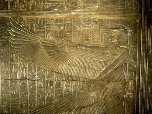 A detail of the second largest shrine of Tutankhamun. The surface is decorated with texts and vignet