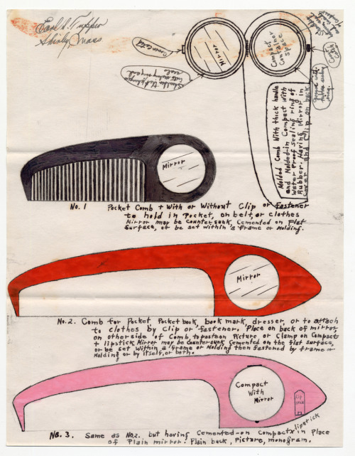 Earl S. Tupper, sketches for comb designs, 1937. Via Cooper HewittFamous for inventing Tupperware, T