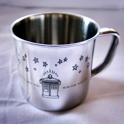 Mede it !!!  9th doctor / Rose. “Nice to meet you. Run for your life.”  Stainless steel mug.