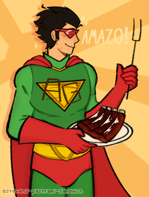 When The Only Existing And Canon Media Of The Character Is Some Dude Holding A Rack Of Bbq Ribs