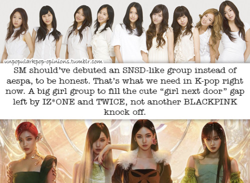 SM should’ve debuted an SNSD like group instead of Aespa tbh. That’s what we need in Kpop right now.