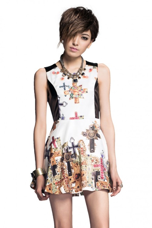 White Decorative Cross Print Dress from Othermix