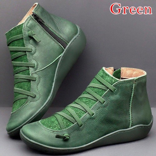 Leather Ankle Boots For Women Autumn Winter Cross Strips Vintage Shoes
