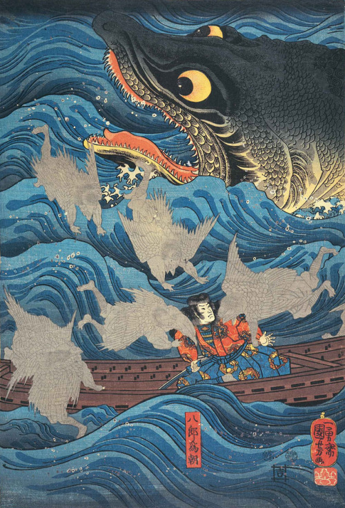 歌川国芳 | 讃岐院眷属をして為朝をすくふ図The Rescue of Minamoto no Tametomo by Goblins by Utagawa Kuniyoshi (1797-1861)