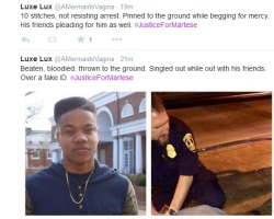 upallnightogetloki:  kn27:actionables:actionables:the information about Martese Johnson’s arrest broken down in tweets with picture evidence (video)Johnson was arrested on charges of resisting arrest, obstructing justice without threats of force, and